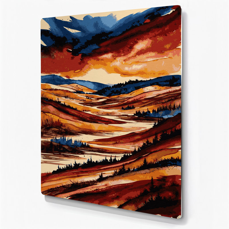 Aquarelle, paysage, 76, art mural en métal brun, H 30 po x l 20 po