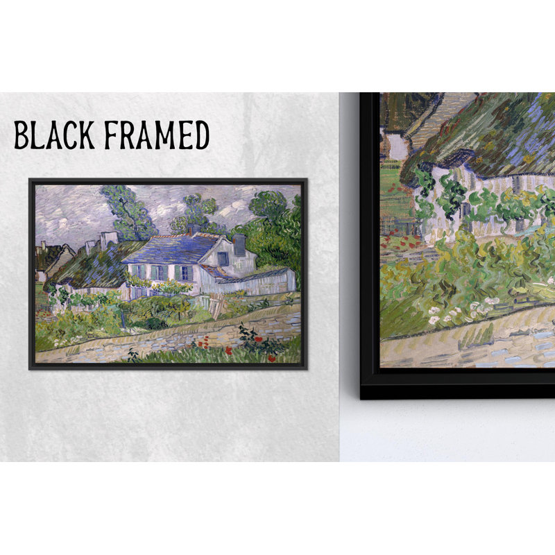 Impression sur toile de paysage impressionniste rétro: Van Gogh Village House, 1P BlackFramedCanves, 63,1 po H x 102,4 po l