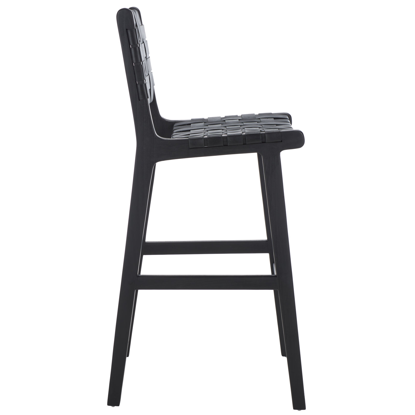 Alston Leather Bar Stool, Bar Stool (29.70" Seat Height), Black Leather/Black Frame