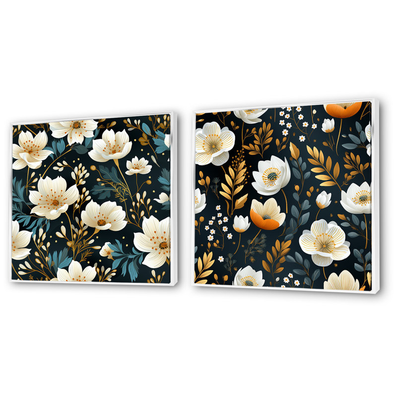 Forteau - ensemble de 2 reproductions d'art sur toile florales, Cadre blanc, H 36 po x l 73 po x P 1,5 po