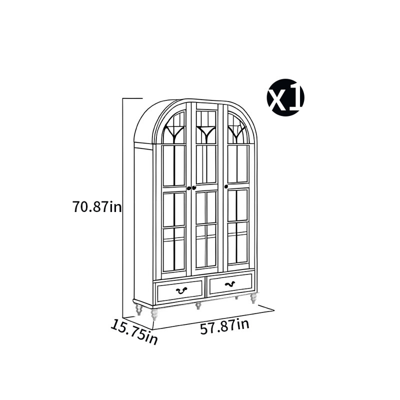 Bibliothèque arquée, (4 tablettes) H 70,87 po x l 57,87 po x P 15,75 po