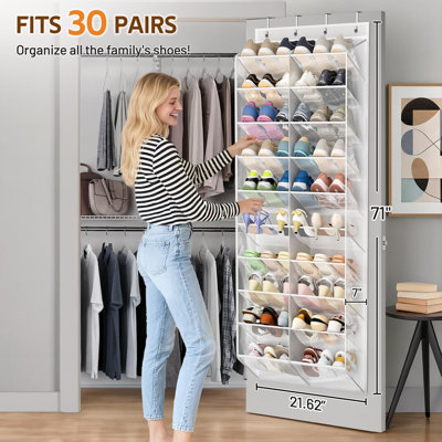 30 Pairs Over the Door Shoe Organizer Breathable Mesh Hanging Shoe Rack for Closet Storage with Wide Deep Pockets 10 Tier Shoes