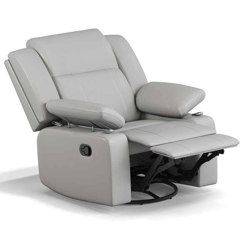 34”W Upholstered Swivel Reclining Rocking Chair, Gray