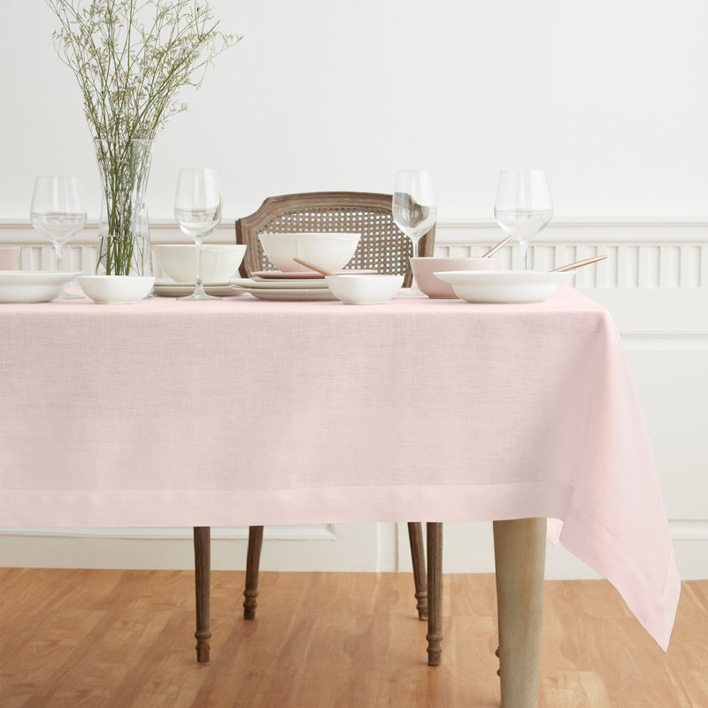 100% Pure Linen Tablecloth - Fete, Pink, 90" L x 60" W