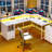 Monge 67'' L-Shape Wood Desk Computer Table with LED Light & Power Outlets-1223196393