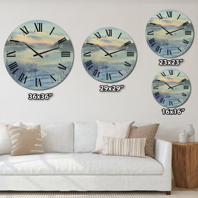 Pastel Morning Clouds Over Awakening Lake - Lakehouse wall clock