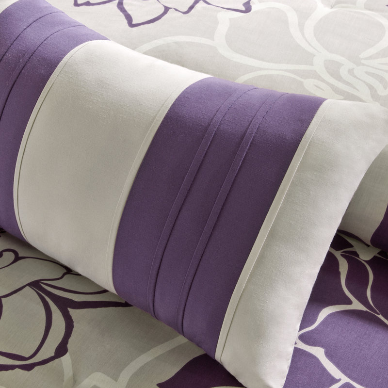 California King Gray and Purple Floral Cotton Comforter Set
