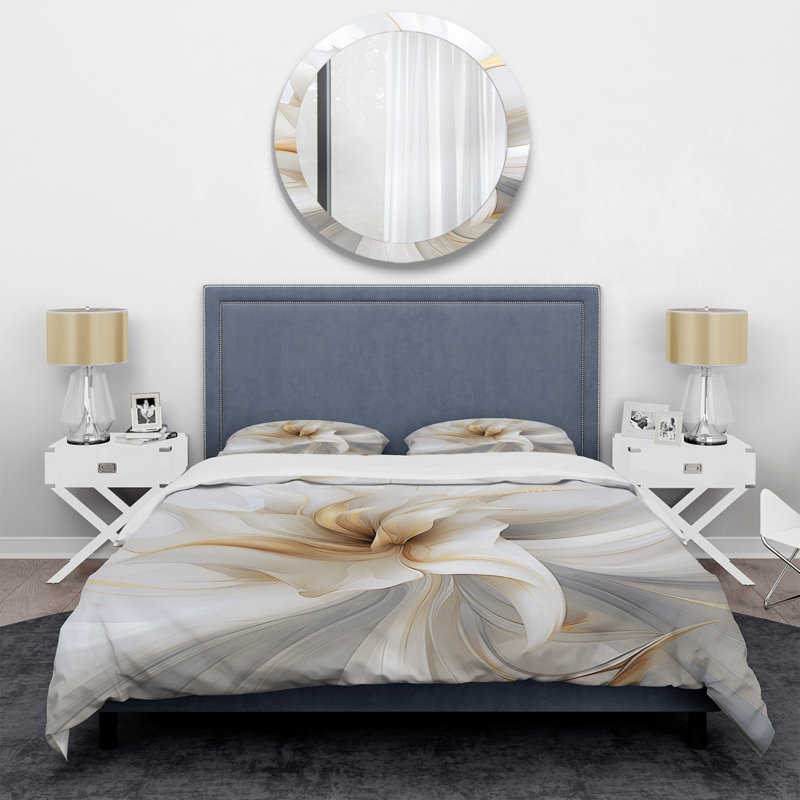 Fractal Flower Tender White Sensitivity II - Abstract Duvet Cover Set - Microfiber Polyester, King Duvet Cover + 2 King Shams