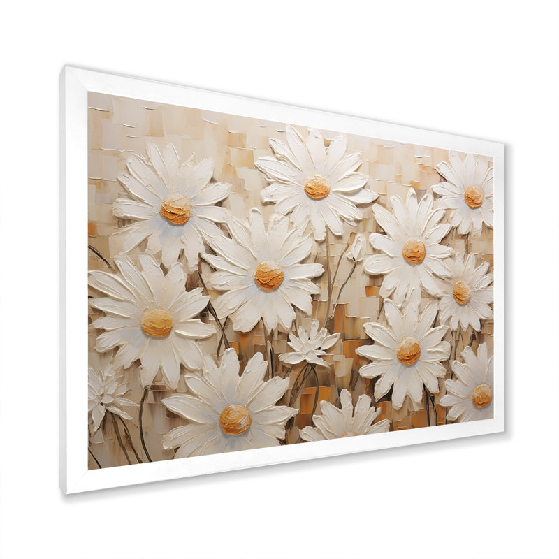 Champ de marguerites blanches élégantes V, L 32 po x H 24 po x P 1 po, Cadre simple blanc