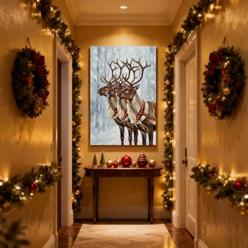 «Christmas Reindeer Winter Forest Holiday», ensemble de 3 reproductions d'art sur toile, H 30 po x l 20 po