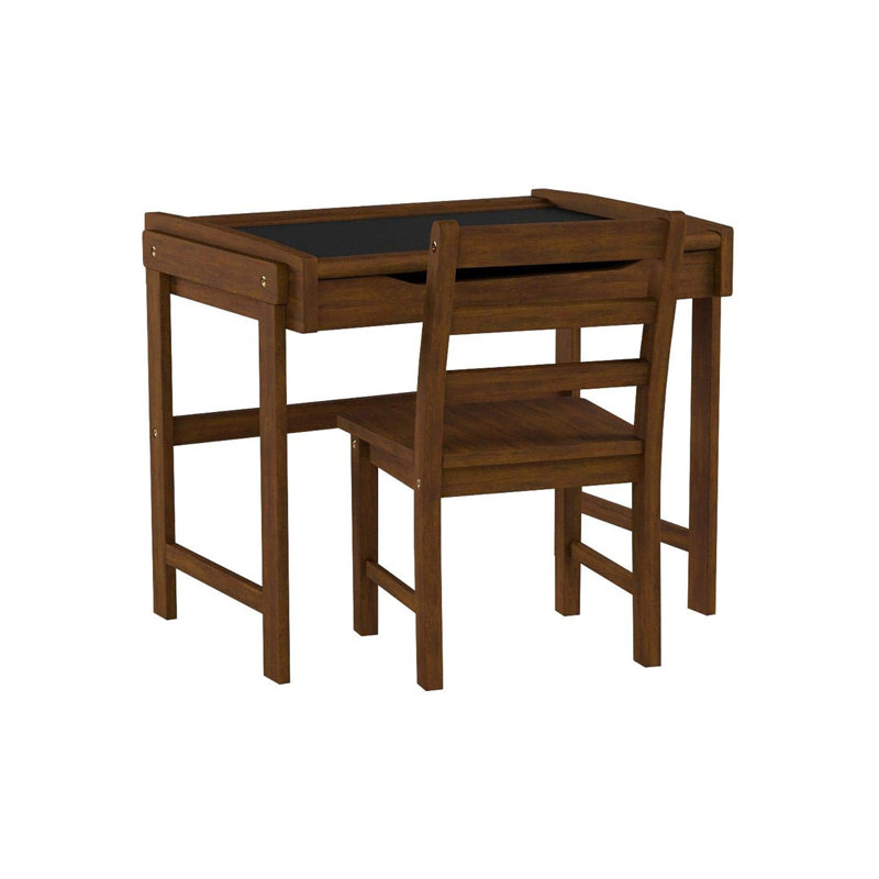 Bureau et chaise pour enfants avec tableau noir, finition noyer