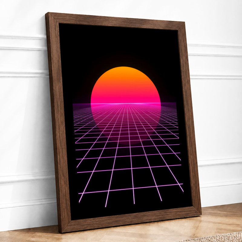 Neon Horizon Retro - Framed Print, A2 - 59.4 x 42.0 cm, Walnut