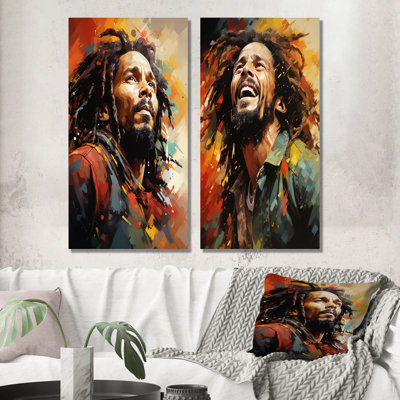 «Colorful Raga Bob Marley Portrait I», ensemble de 2 décorations murales de célébrités