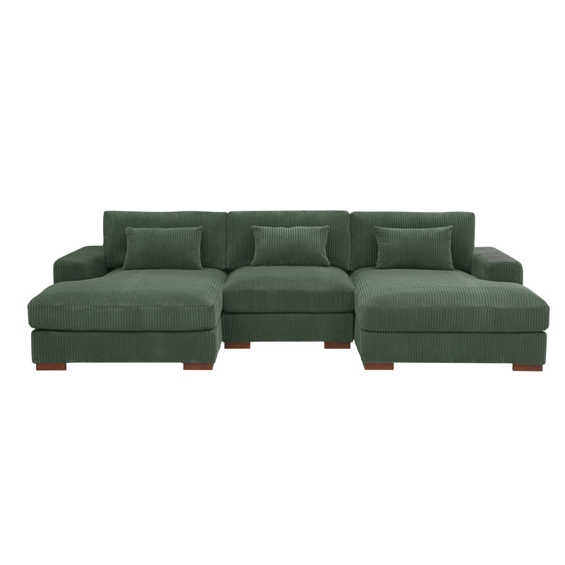 Canapé modulaire 3 pièces Marabe, Velours côtelé vert