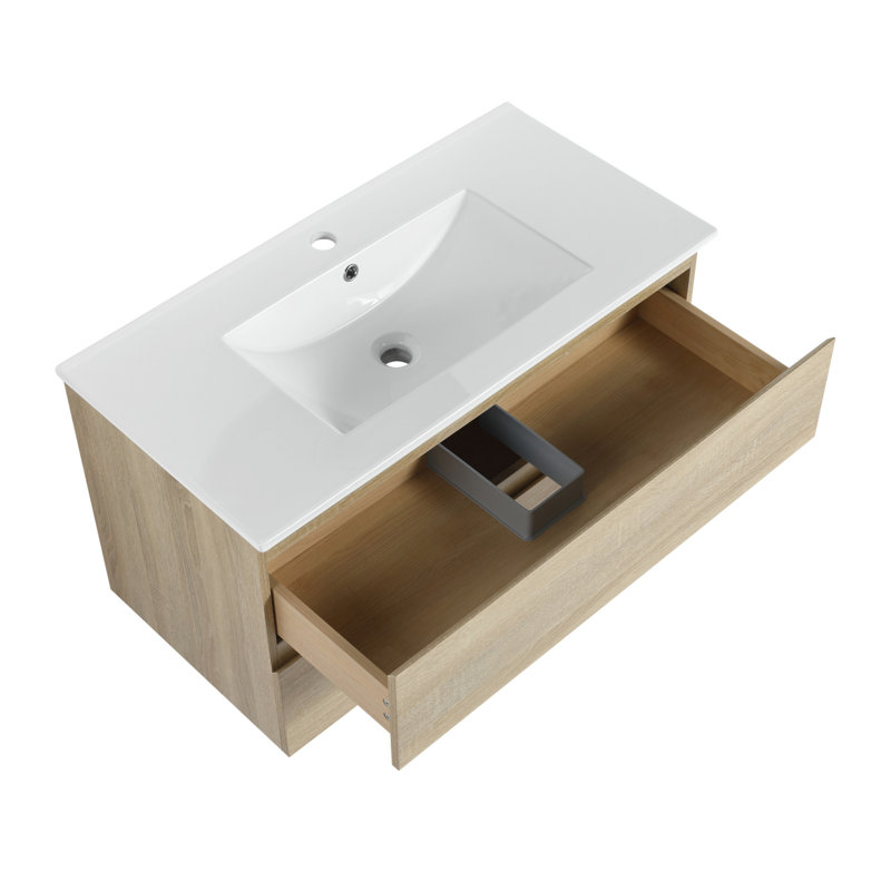 37 35.9'' Single Bathroom Vanity with Top, Light Oak