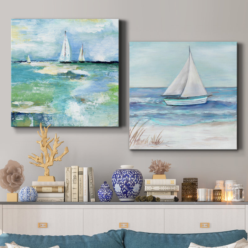 Jour sur le lac - ensemble de 2 peintures, H 10 po x l 20 po x P 1 po, Toile tendue