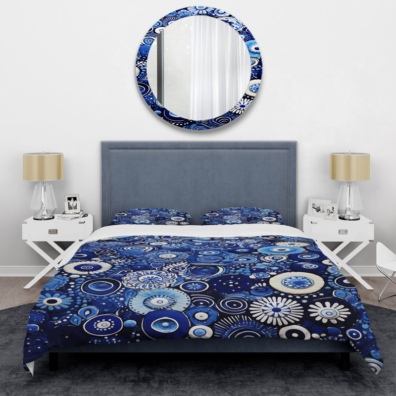 Ensemble de housse de couette Art Deco Blue Tile Elegance 1 - Abstract Tile, Housse de couette pour grand lit