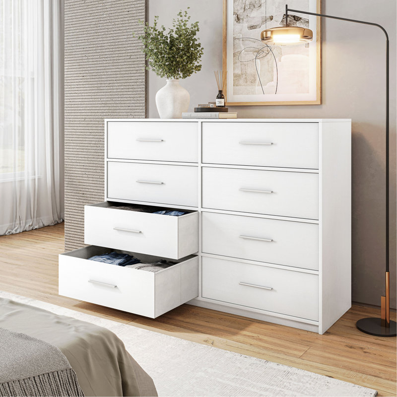 Commode 8 tiroirs avec grands tiroirs en tissu, Blanc