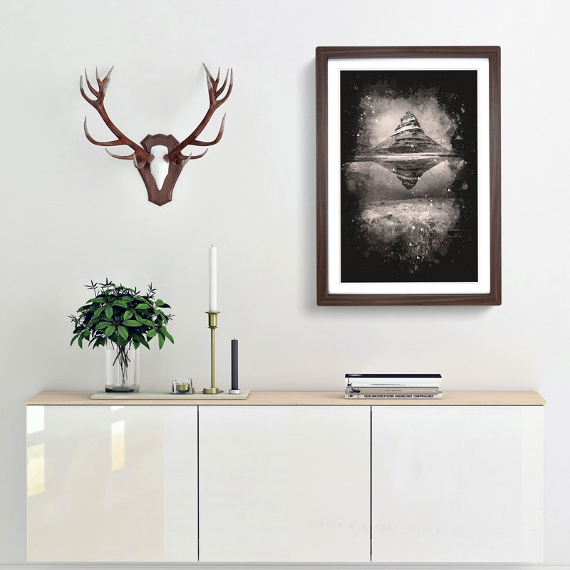 View Of Kirkjufell Mountain In Iceland - Single Picture Frame Painting on MDF, 87cm H x 62cm W x 2cm D, Walnut Framed