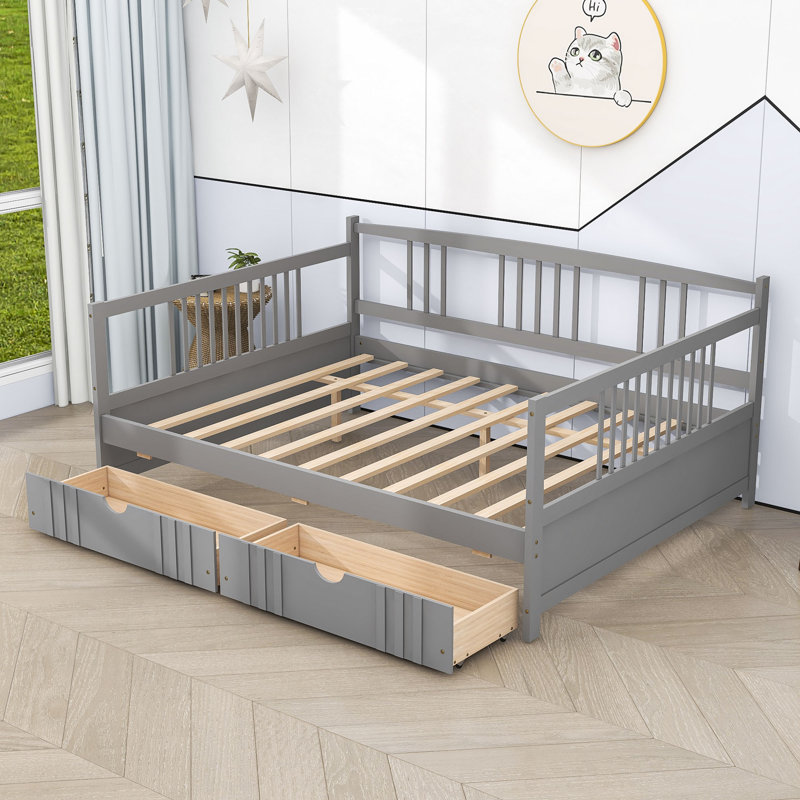 Pavillion Full Size 2 Drawers Wood Daybed, Gray