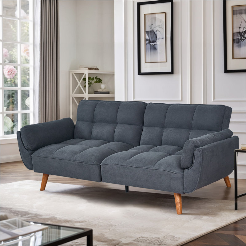 Tarantino Twin 75.3'' Upholstered Split Back Convertible Sofa, Dark Gray Black Linen