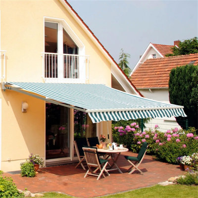 Dakota Fields 395cm W x 300cm D Polyester Green/White Cover Retractable Patio Awning