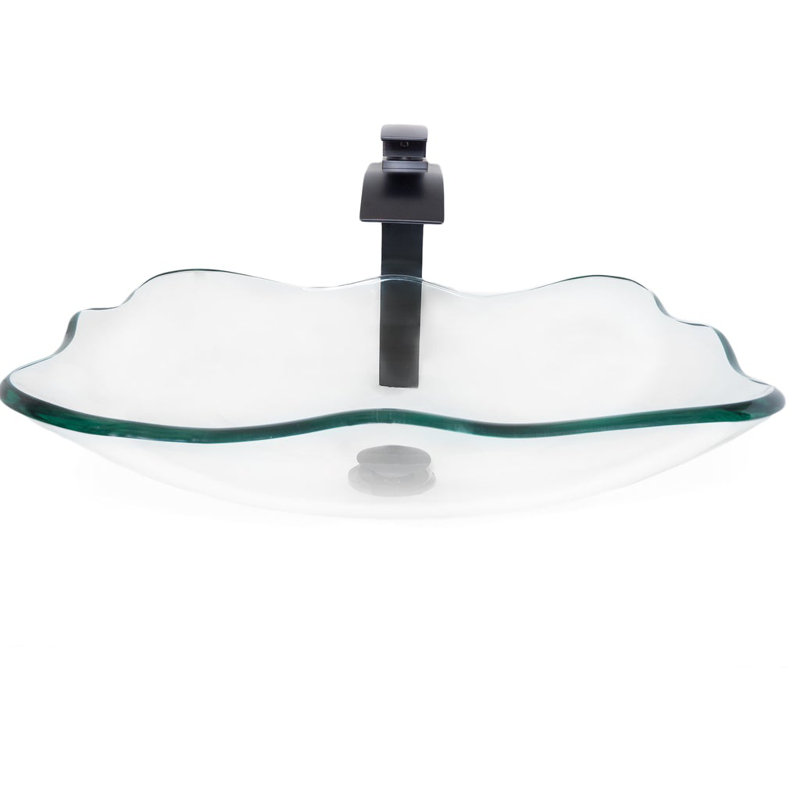 Lavabo de salle de bain vasque en verre transparent avec robinet, Bronze huilé