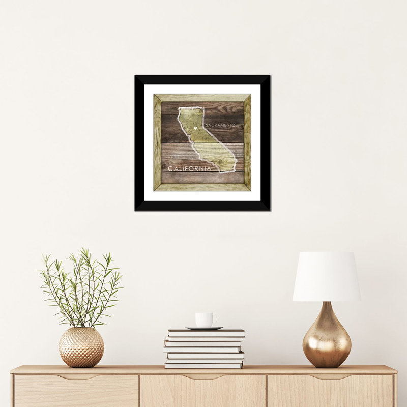 « california rustique map », impression sur toile, Papier d'art encadré noir, Blanc, H 24 po x l 24 po x P 1 po