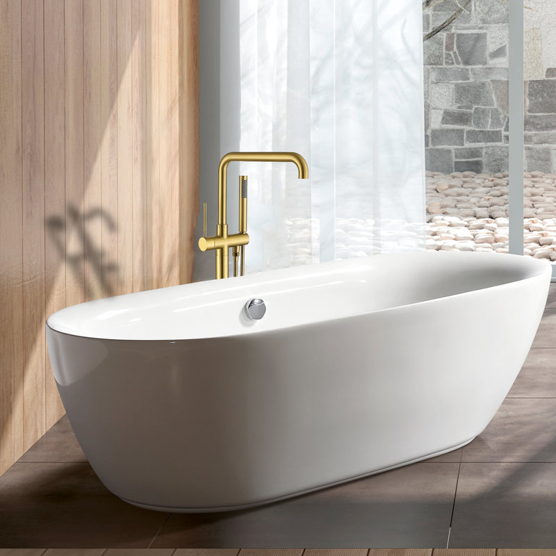 Robinet de baignoire en or brossé avec douche à main - Métal, conception élégante pour salle de bain moderne autoportante, magnétisme