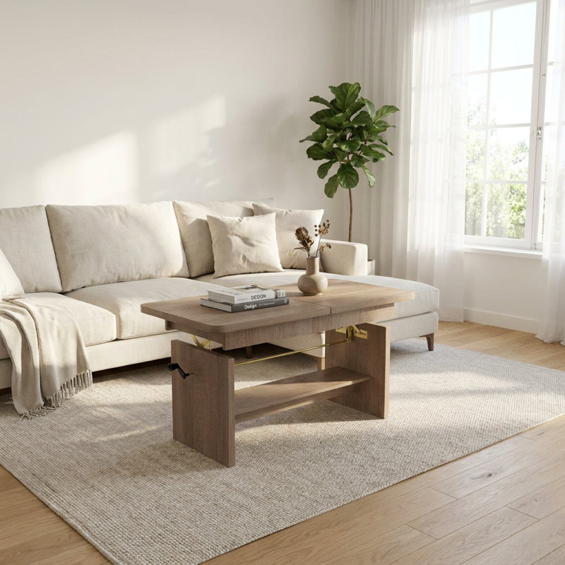 Lift Top Coffee Table with Storage, Dąb Truflowy