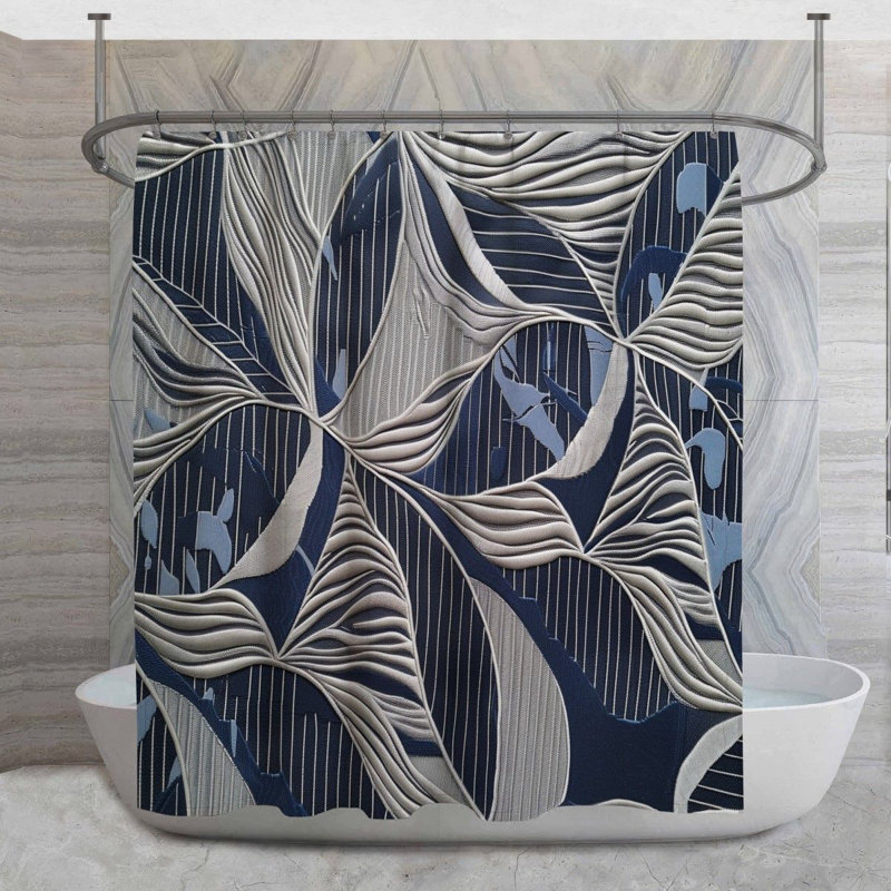Rideau de douche texturé texturé - Décoration de salle de bain abstraite, H 83 po x l 70 po