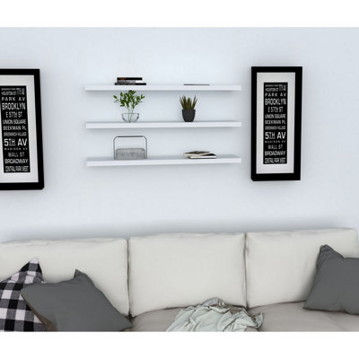 Ensemble de tablettes murales modernes, blanc, 23,6 po x 0,8 po x 5,7 po | 100% panneau de particules enduit de mélamine, épaisseur: 0,7 pouce | Solution de rangement polyvalente, conception murale, parfaite pour la décoration intérieure et l'organisation