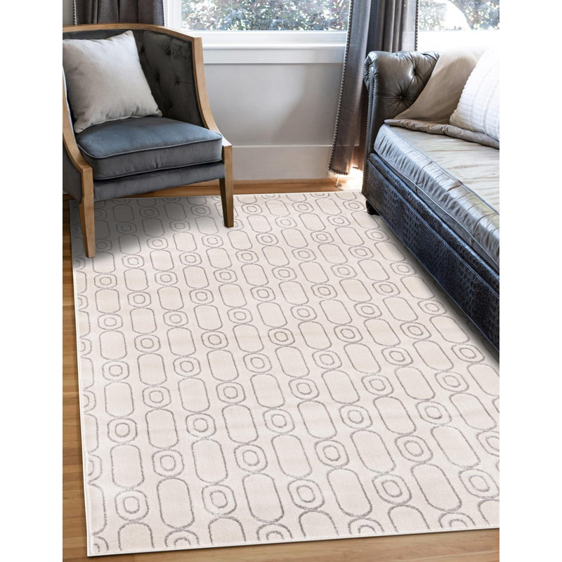 Tapis contemporain blanc et argenté Vincente, Rectangle 2 pi x 3 pi 1 po