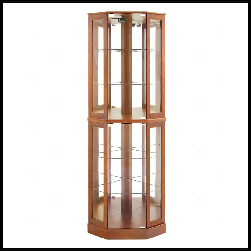 Vitrine de coin à 6 tablettes avec lumières, Noyer