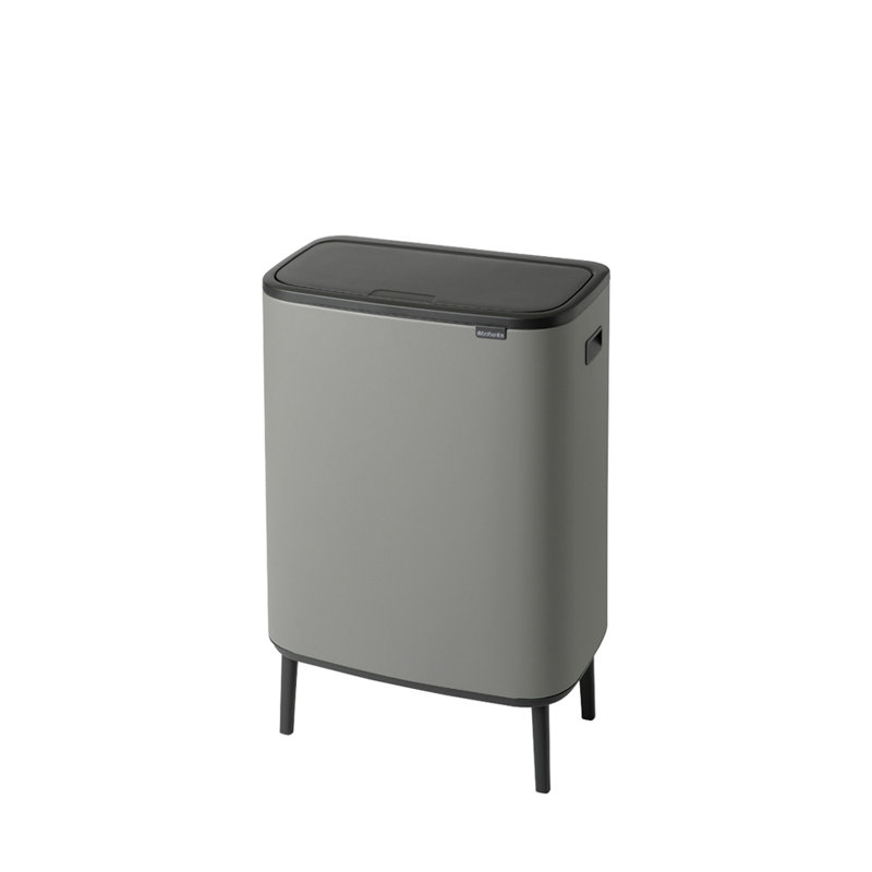 Brabantia Bo Touch Top Hi Dual Compartment Recycling Trash Can, 2 x 8 Gallon (2 x 30 Liter), Mineral Concrete Gray