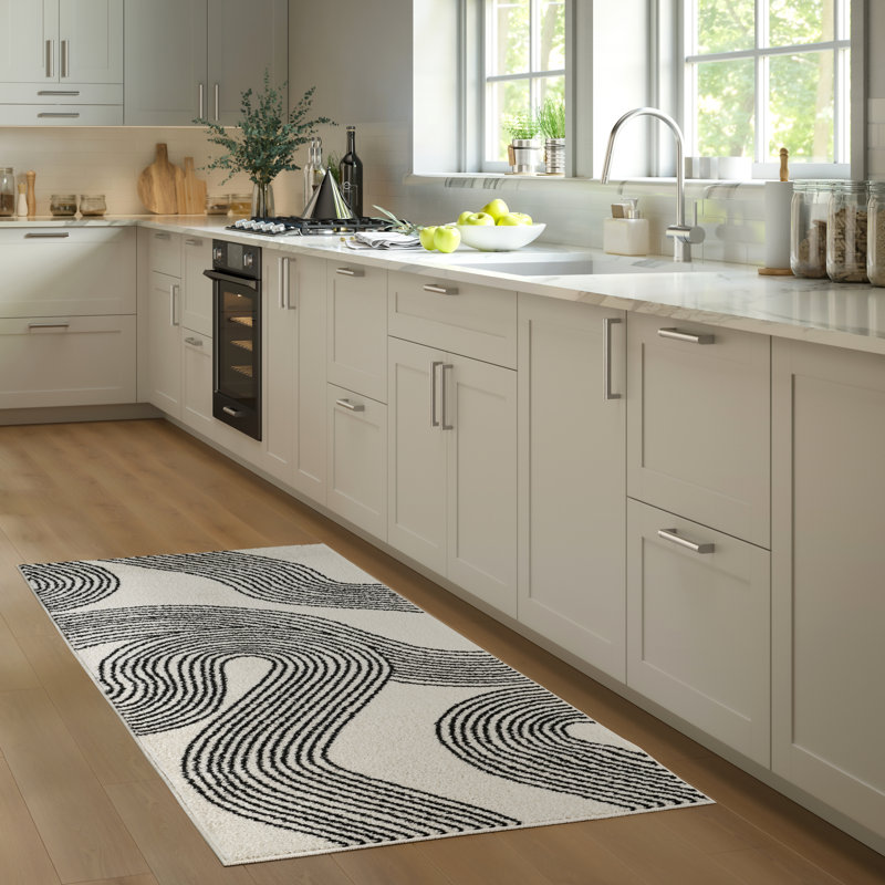 Abani Rugs Knaresborough NUE190B Cream Black Swirl Modern Area Rug, Runner 2'6" x 6'