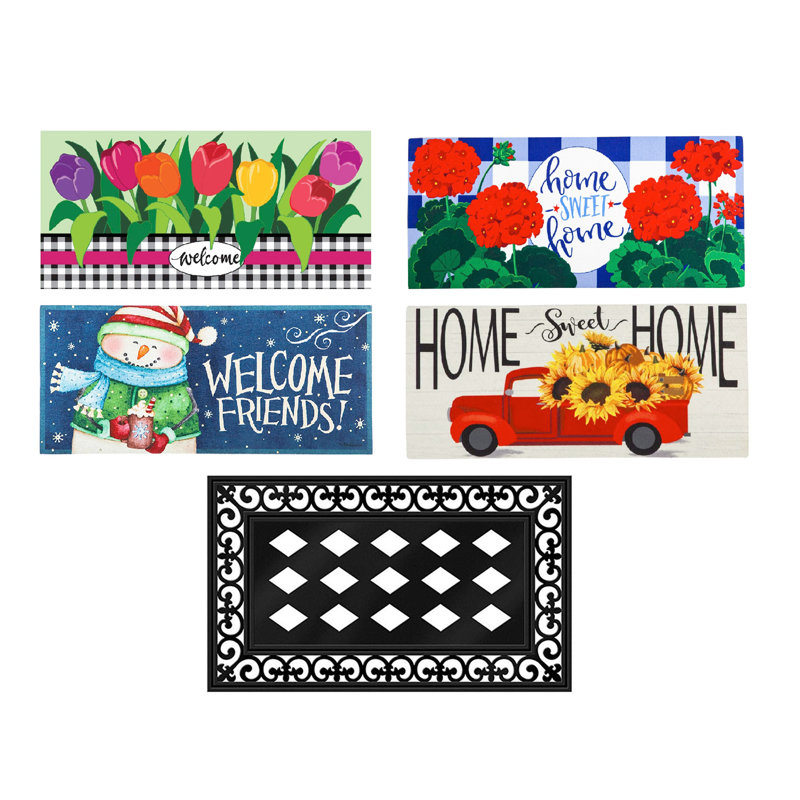 Sassafras All Seasons Outdoor Mat Set with 1 Frame and 4 Themed Insert Mats