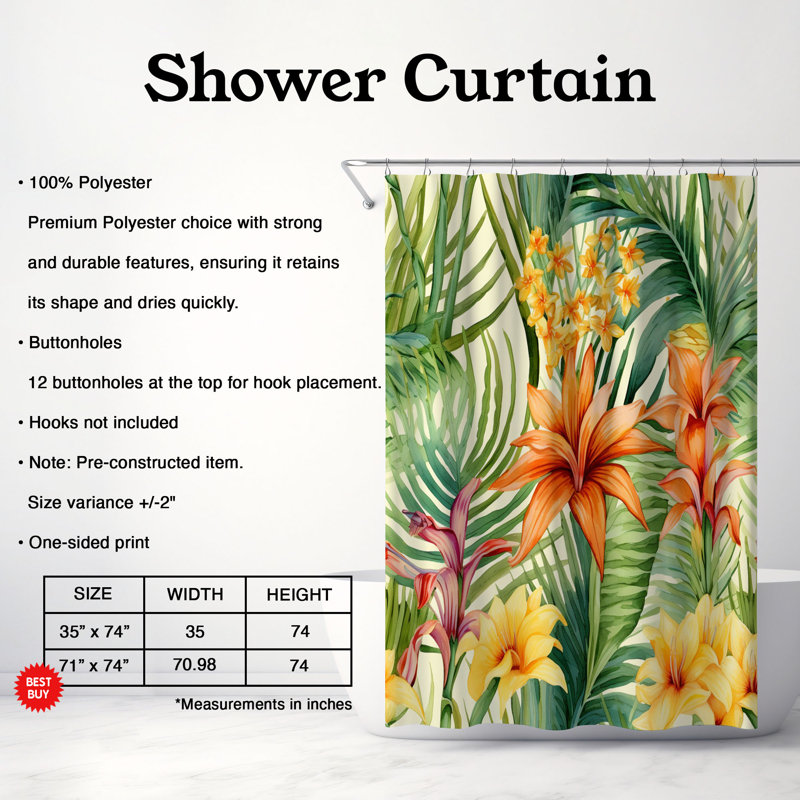Rideau de douche standard 1 pièce Lush Bloom, H 74 po x l 71 po