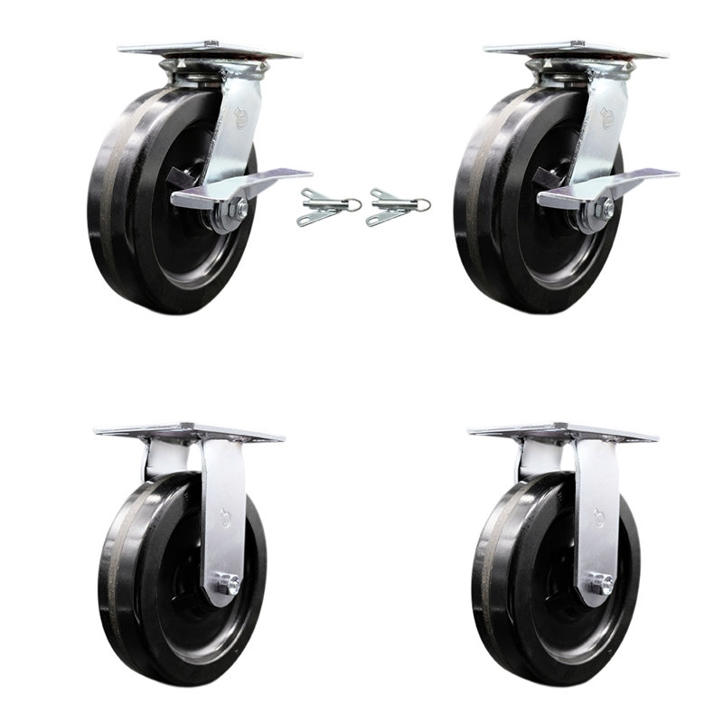 Ensemble de roulettes phénoliques 4 pièces, 2 verrous de frein / pivot et 2 rigides