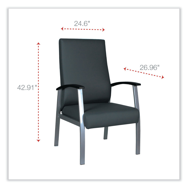 High-Back Black Metal Guest Chair with Fixed Arms