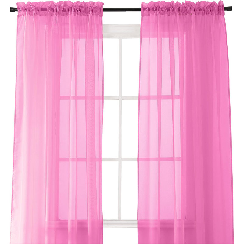 Yaelle Semi Sheer Curtain Pair, 60" W x 84" L, Hot Pink