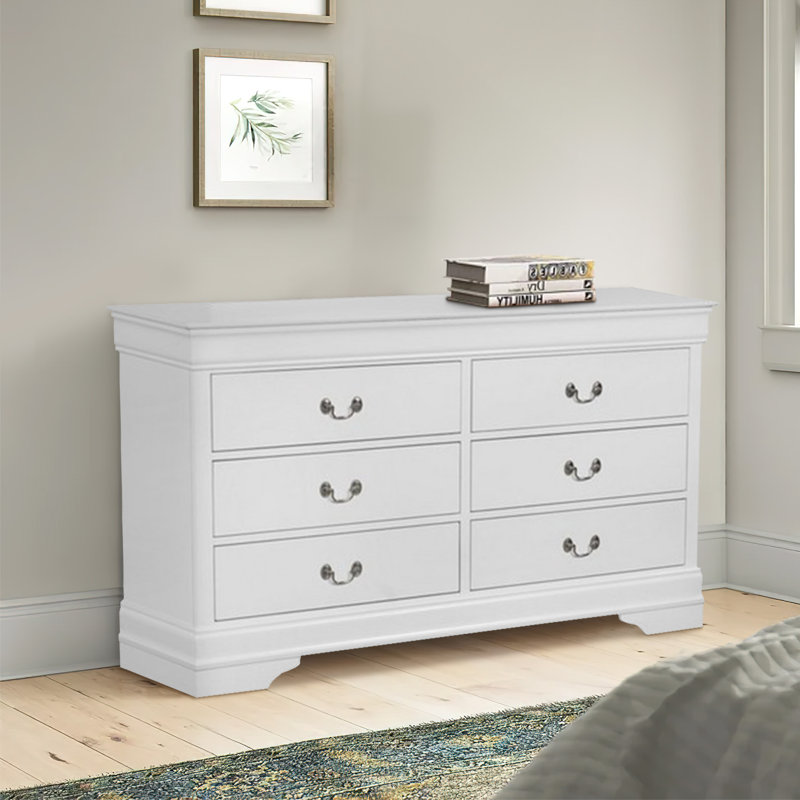 Commode 6 tiroirs Daleyza, Blanc, Argent argent