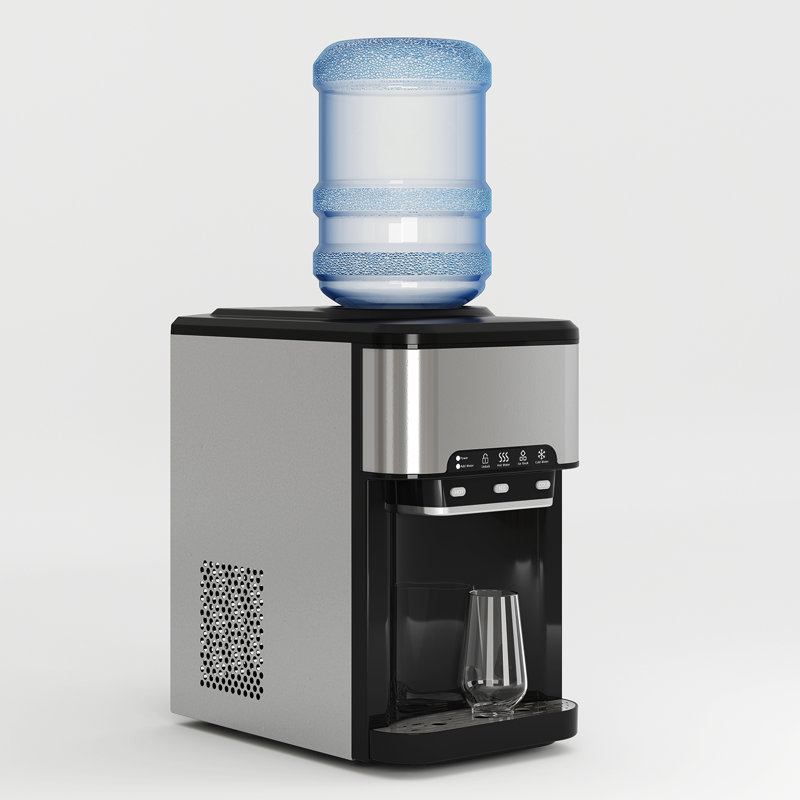 Countertop Top Loading Water Cooler Dispenser with Built-in Ice Maker,44 Lbs in 24H Ice Production & Hot/Cold Water Dispenser,Energy Star 3-5 Gallons Capacity with Smart Frostguard & Whisperquiet Tech (Black)