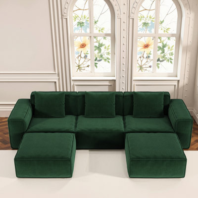 Convertible de 118 pouces en salon surdimensionné, velours de nuage doux, combinaison avec repose-pieds, mousse haute pour le soutien, peut accueillir 5 personnes, ne s'affaisse pas, grande zone de détente, convertibilité modulaire