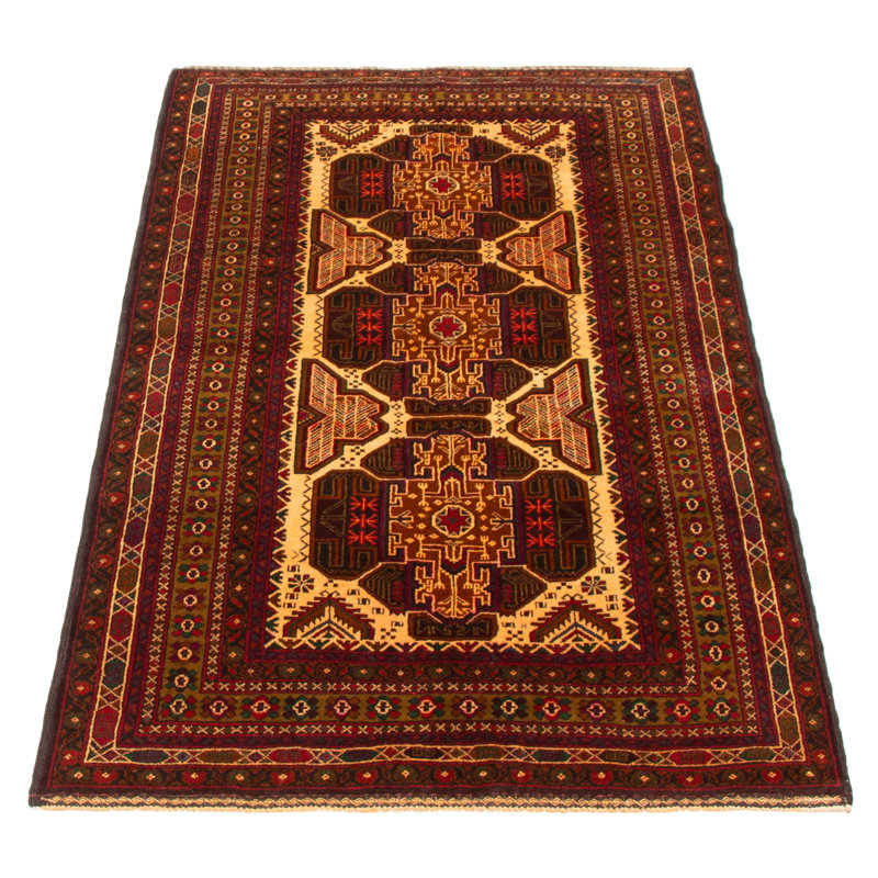 Tapis beige et brun Teimani 3 pi 8 po x 6 pi 9 po