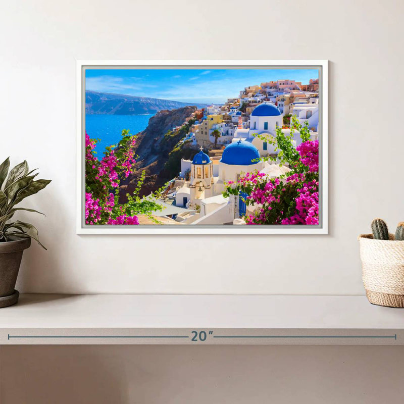 Perspectives d'Oia, Cadre flottant blanc, 13 po x 9 po