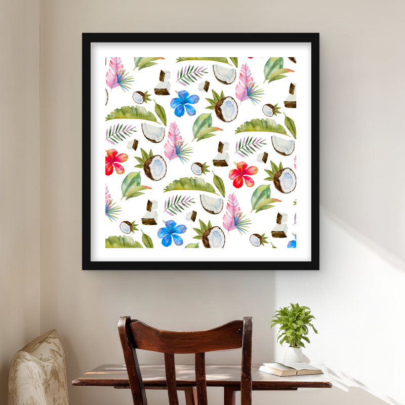 Impression de chambre à coucher motif tropical - décor encadré vert mat