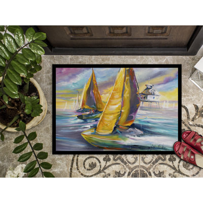 Sailboat With Middle Bay Lighthouse Non-Slip Indoor Doormat