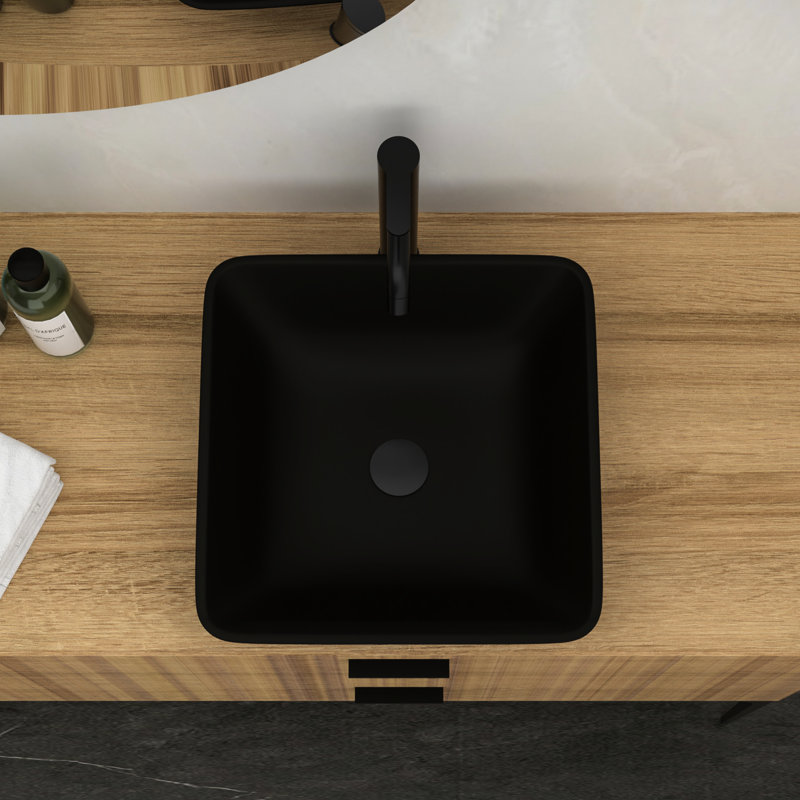 Modern Matte Black Bathroom Sink - Tempered Glass Vessel And Faucet With Drain Cool Pop-Up