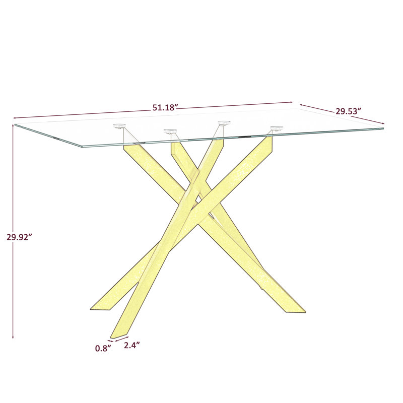 51.18" Rectangular Clear Tempered Glass Dining Table,Stylish Design with Silver Chrome Plated Metal Legs, Dining Table for Dining Room